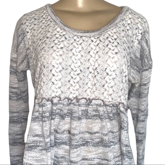 Paper Crane Anthropologie Boho Empire white Grey Crop Crochet Knit Scoop Sweater - Picture 5 of 7